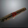 Brown Cigar With Red And Gold Label Featuring Emblem And Burning End On Gray Background
