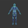 Futuristic Purple Robot Character With Blue Accent Lines In Standing Pose