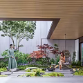 Modern Garden Landscape With Stone Path Fire Pit Hanging Chair Seating Area And Lush Greenery