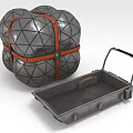 Gray Mesh Texture Sphere Secured By Orange Straps And Gray Metal Tray With Handle