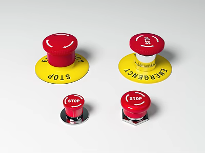 Red Emergency Stop Switch Panels With Yellow Base And STOP Labels 3d model