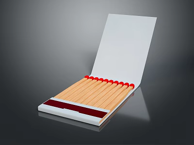 Open White Matchbox With Neatly Arranged Red Match Heads On Dark Background 3d model