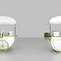White Utility Cart with Canopy Green Plants Bottled Items and Green Wheels Mobile Vendor Stand