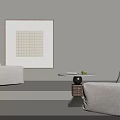 White Bean Bag Sofas In Modern Minimal Room With Table Fruits Grid Pattern Wall Art 3d model