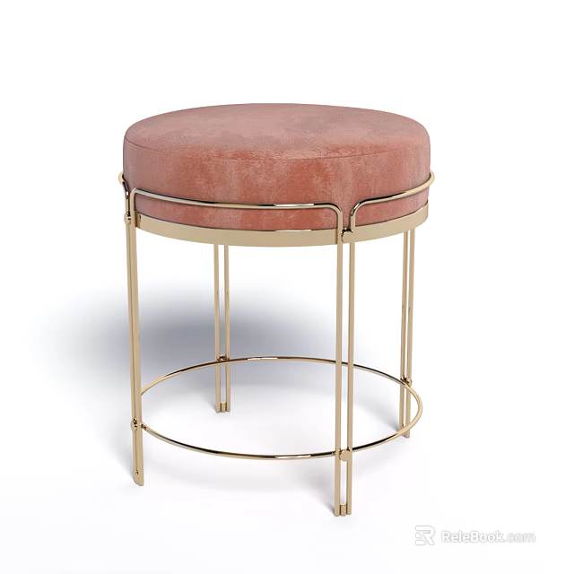 Round Pink Ottoman with Gold Metal Frame Modern Living Room Decor 3d model 