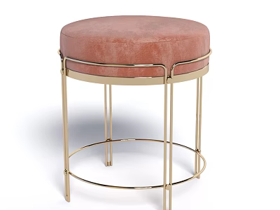 Round Pink Ottoman with Gold Metal Frame Modern Living Room Decor 3d model