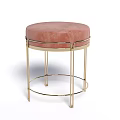 Round Pink Ottoman with Gold Metal Frame Modern Living Room Decor