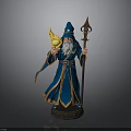 Man in Blue Robe and Hat with White Beard Holding Yellow Glowing Orb and Staff