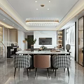 Modern Living Dining Room with Open Kitchen Green Sofa Brown Armchair Grey Rug Piano