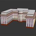 Cartoon Style Building Scenery with Symmetrical Model White Pink Facade Red Base Dome and Reflection