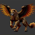 Winged Lion Mythical Creature Standing With Fiery Orange Wings Golden Mane And Muscular Build