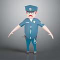 3D Cartoon Police Officer Character Design With Blue Uniform Badge Handcuffs Mustache And Glasses