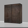 Dark Wood Cabinet With Double Glass Doors And Wood Grain Surface In Light Background