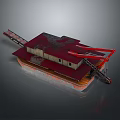 3D Designed Industrial Building Model with Red Roof and Metal Frame Structure