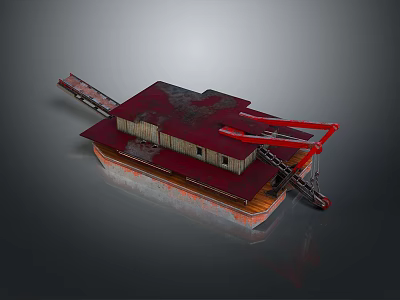 3D Designed Industrial Building Model with Red Roof and Metal Frame Structure 3d model