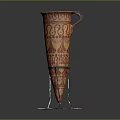 Artistic Vase With Red And Yellow Patterns On Black Stand And White Base