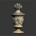 Intricately Carved Classical Vase With Ornate Top And Detailed Floral Patterns