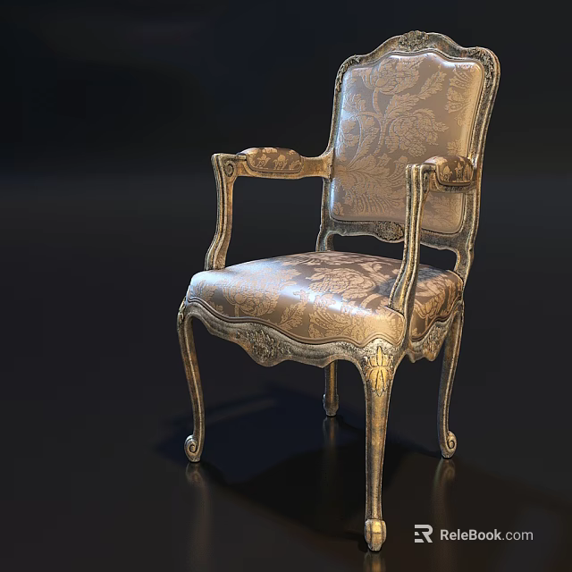 Classic Ornate Armchair With Gold Carved Frame And Floral Upholstery 3d model 