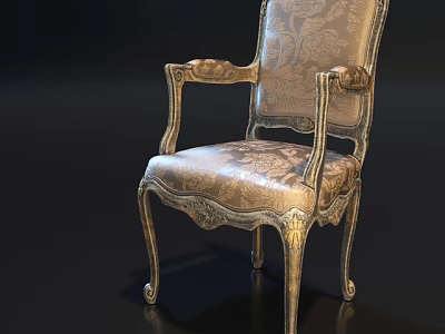 Classic Ornate Armchair With Gold Carved Frame And Floral Upholstery 3d model