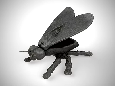 Intricate Black Insect Sculpture Carving With Textured Wings And Leg Details 3d model