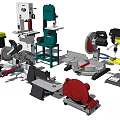 Different Types of Industrial Equipment Including Band Saws Bench Grinders and Table Saws