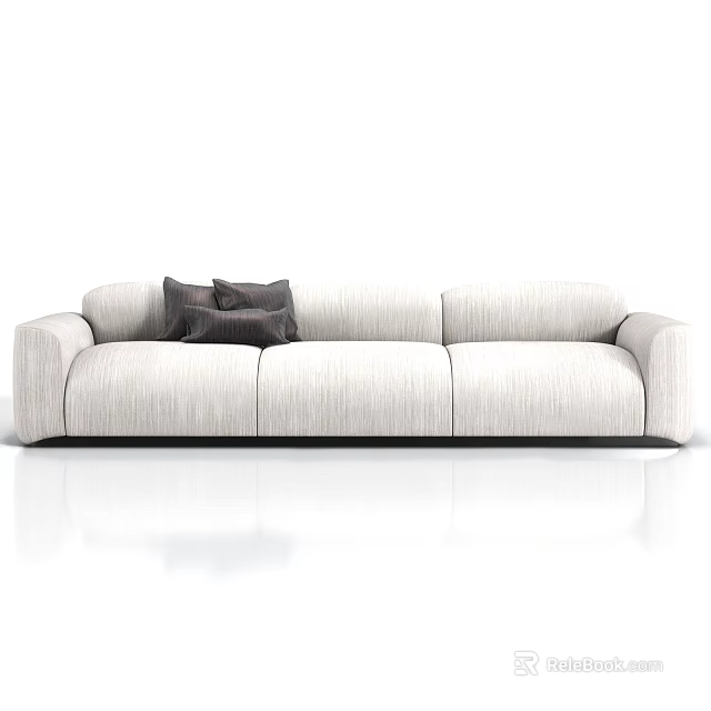 Light Upholstered Three Seater Sofa With Dark Throw Pillows Modern Design 3d model