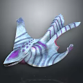 Unique Winged Fantasy Creature 3D Model With Blue White Stripes Purple Accents And Sharp Teeth