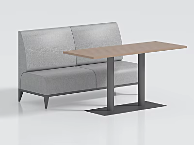 Modern Dining Set With Gray Upholstered Bench And Wooden Tabletop Black Metal Frame 3d model