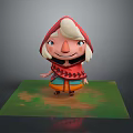 3D Animated Character With Red Hooded Cloak White Hair Smiling Standing On Green Grass