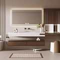 Elegant Modern Bathroom Vanity With Illuminated Mirror Wooden Storage Sink And Decorative Vase