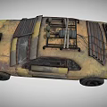 Rusty Modified Armored Car With Spiked Front And Roof Mounted Gear