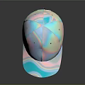 Iridescent Shiny Reflective Baseball Cap On Dark Background With Glossy Effect