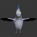 Cute 3D Bird Model With White Feathers Blue Head Crest Feathers Yellow Beak Spread Wings