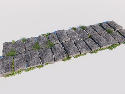Natural Gray Stepping Stone Path With Green Grass And Pebbles In Garden 3d model