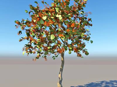 Lush Arbor With Green Leaves Orange Flowers And Light Colored Trunk Under Blue Sky 3d model
