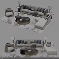 Modern Sofa Coffee Table Set with Armchair Rug Pillows and Table Lamp 3d model