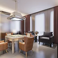 Hotel Mahjong Room Interior With Mahjong Table Brown Chairs Pendant Light And Sofa