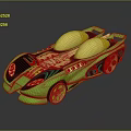 Futuristic Green Racing Car With Gold Cockpit And Decorative Red Accents On Shiny Dark Surface