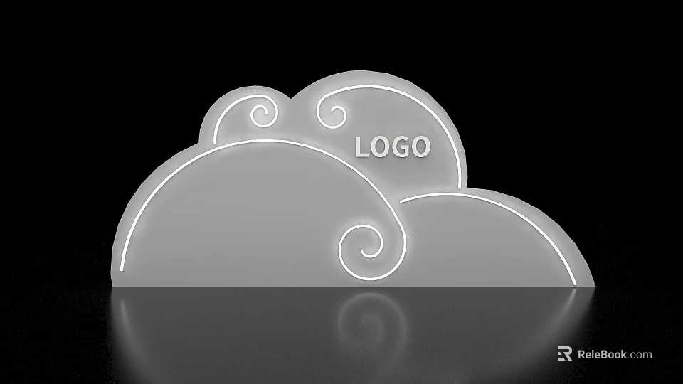 Cloud Shaped Exhibition Island With LOGO White Outline And Reflection Design 3d model 