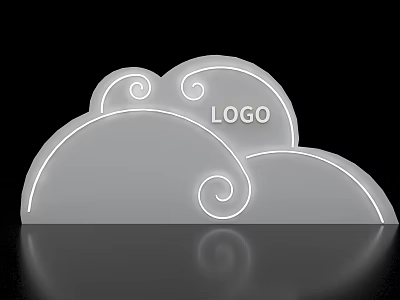 Cloud Shaped Exhibition Island With LOGO White Outline And Reflection Design 3d model