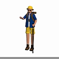 Man in Blue Shirt and Yellow Shorts Wearing Sunglasses with Backpack Hiking Pole and Map