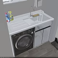 Bathroom Cabinet With Marble Countertop Cleaning Supplies Washing Machine And Lighted Mirror