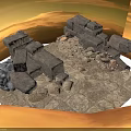 Modern Stone Landscape Design With Stacked Stone Structures Slab Ground And Scattered Gravel