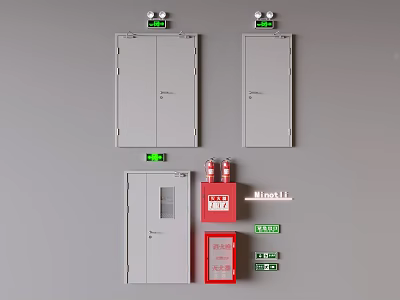 Fire Safety Equipment Setup With Fire Doors Hydrants And Alarm Devices 3d model