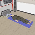 First Aid Training Manikin Lying On Blue Mat With Training Equipment 3d model