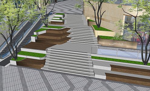 Modern Steps Commercial Landscape Steps Platform Landscape Commercial Street Entrance Stairs 3d model