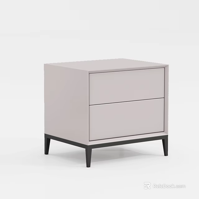 Modern Minimalist Light Pink Nightstand With Two Drawers And Black Legs Design 3d model 