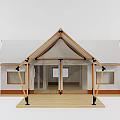 Tent Style Hotel Building With White Canopy Wooden Deck And Supporting Poles