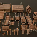 Rustic Log Cabin Architecture With Wooden Bridge And Fence Details