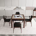 Elegant Chinese Style Table Chair Set with Square Chessboard Tabletop Black Chairs and Landscape Wall